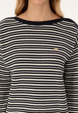 Kadın Lacivert Çizgili Bisiklet Yaka Kazak - 50308921019