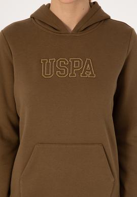 Kadın Haki Şardonlu Kapüşonlu Basic Sweatshirt - 50313566118