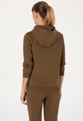 Kadın Haki Şardonlu Kapüşonlu Basic Sweatshirt - 50313566118