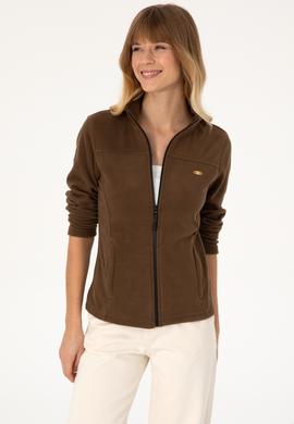 Kadın Kahverengi Fermuarlı Dik Yaka Polar Sweatshirt - 50316729047