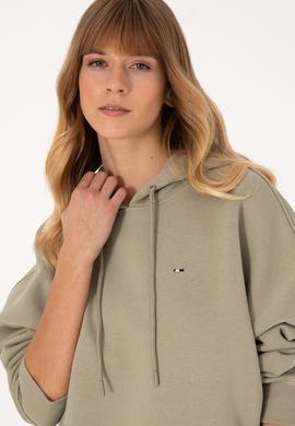 Kadın Açık Haki Şardonlu Kapüşonlu Sweatshırt - 50313567061