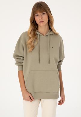 Kadın Açık Haki Şardonlu Kapüşonlu Sweatshırt - 50313567061