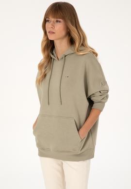 Kadın Açık Haki Şardonlu Kapüşonlu Sweatshırt - 50313567061