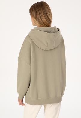 Kadın Açık Haki Şardonlu Kapüşonlu Sweatshırt - 50313567061