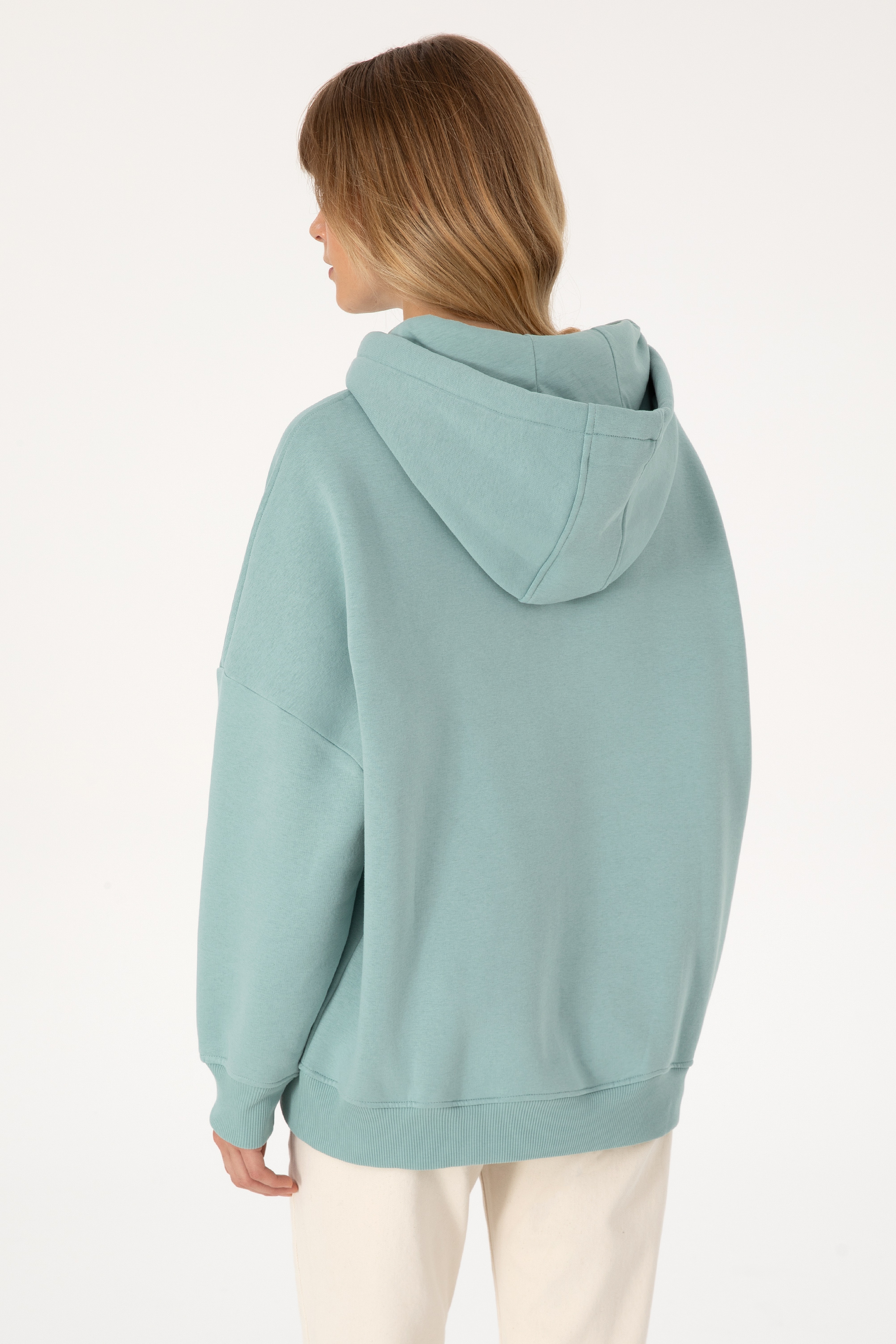 Kadın Mint Şardonlu Kapüşonlu Sweatshırt