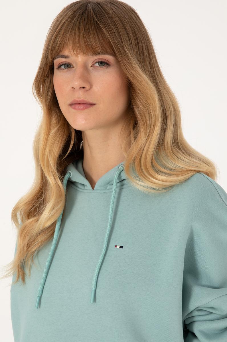 Kadın Mint Şardonlu Kapüşonlu Sweatshırt