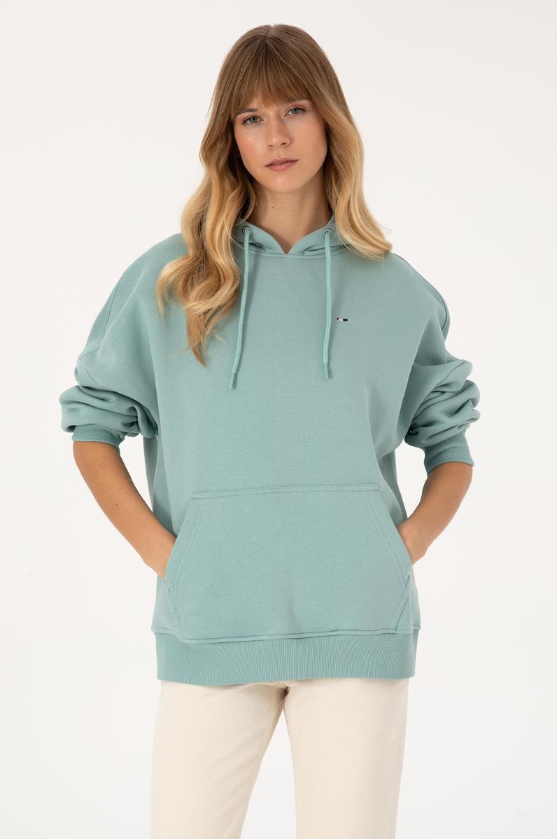 Kadın Mint Şardonlu Kapüşonlu Sweatshırt