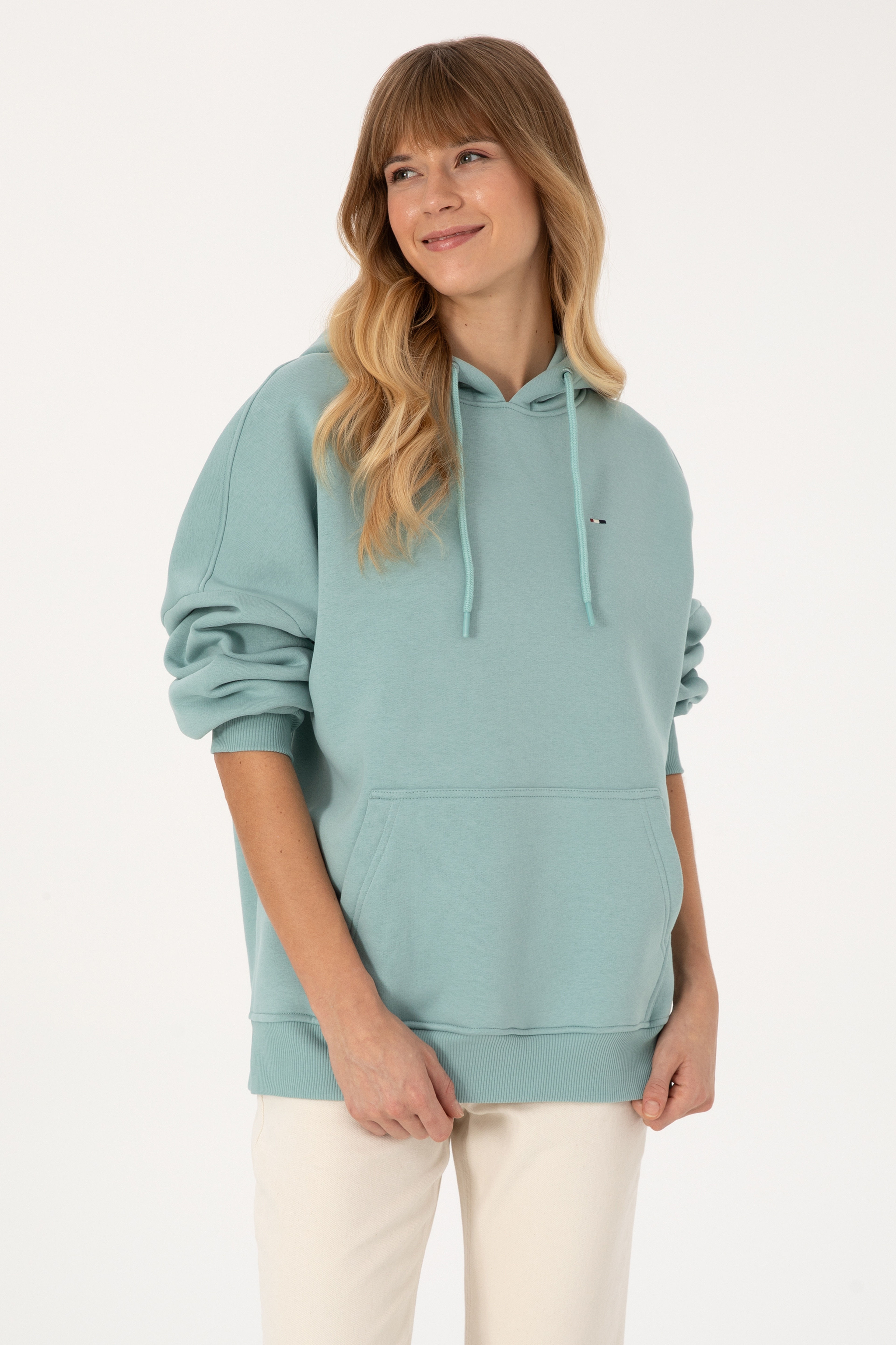 Kadın Mint Şardonlu Kapüşonlu Sweatshırt