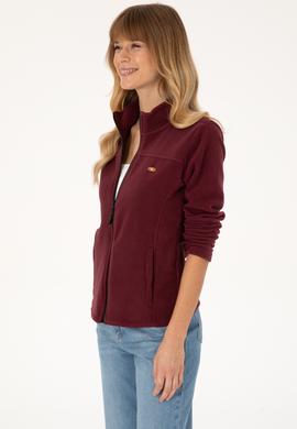 Kadın Bordo Fermuarlı Dik Yaka Polar Sweatshirt - 50316729020