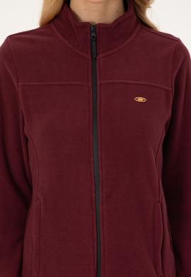 Kadın Bordo Fermuarlı Dik Yaka Polar Sweatshirt - 50316729020
