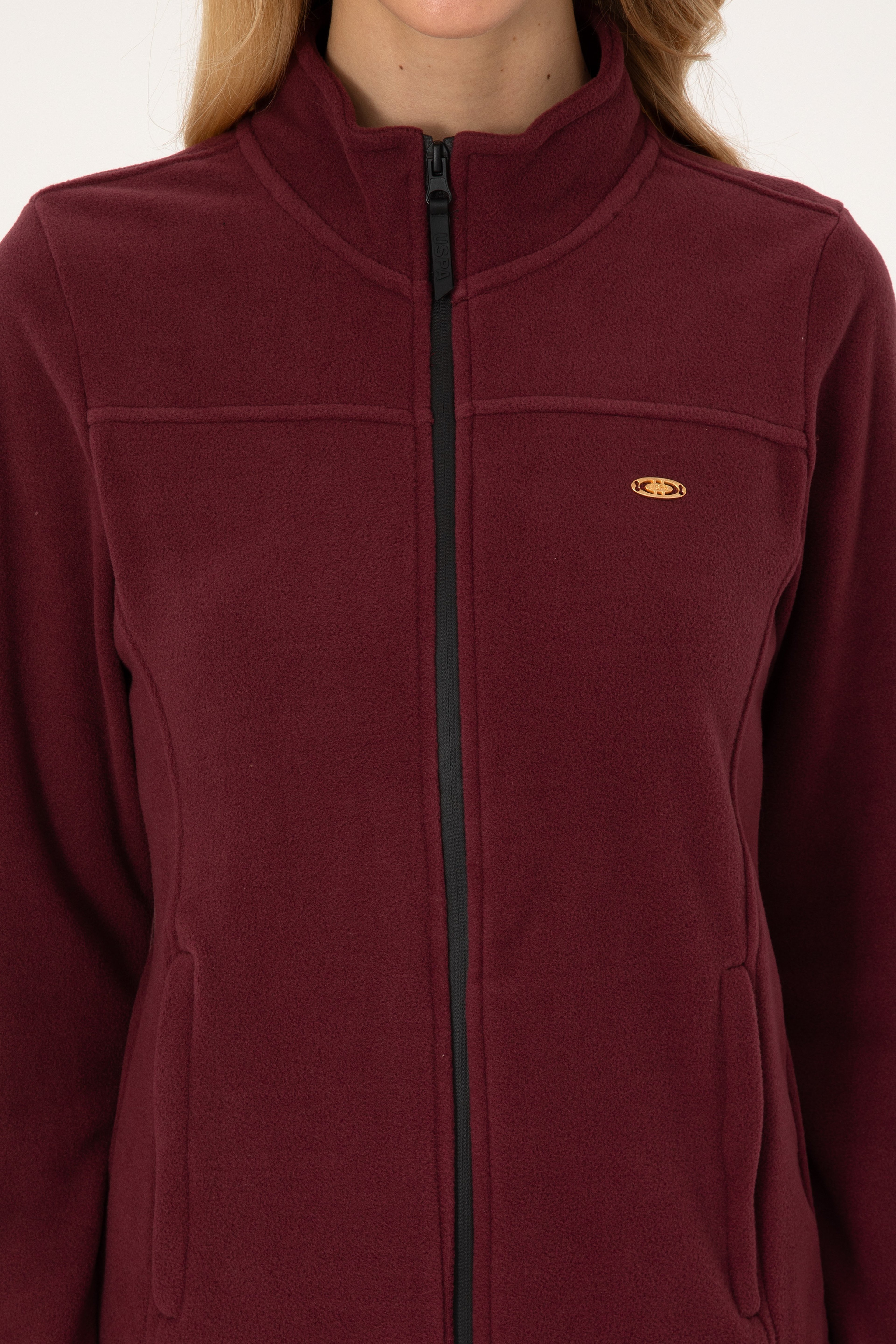 Kadın Bordo Fermuarlı Dik Yaka Polar Sweatshirt - Image 6