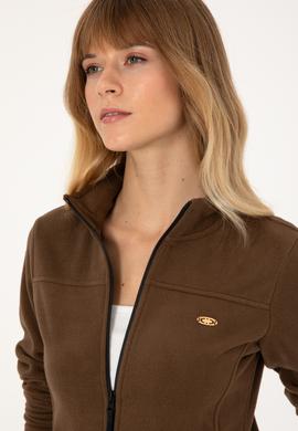 Kadın Kahverengi Fermuarlı Dik Yaka Polar Sweatshirt - 50316729047