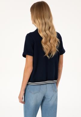 Kadın Lacivert Kısa Kollu Fermuarlı Bisiklet Yaka Sweatshirt - 50309093006