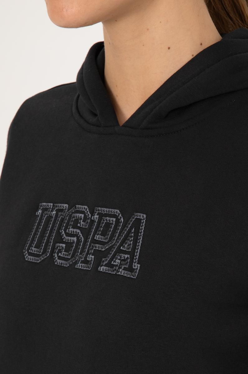 Kadın Siyah Şardonlu Kapüşonlu Basic Sweatshirt