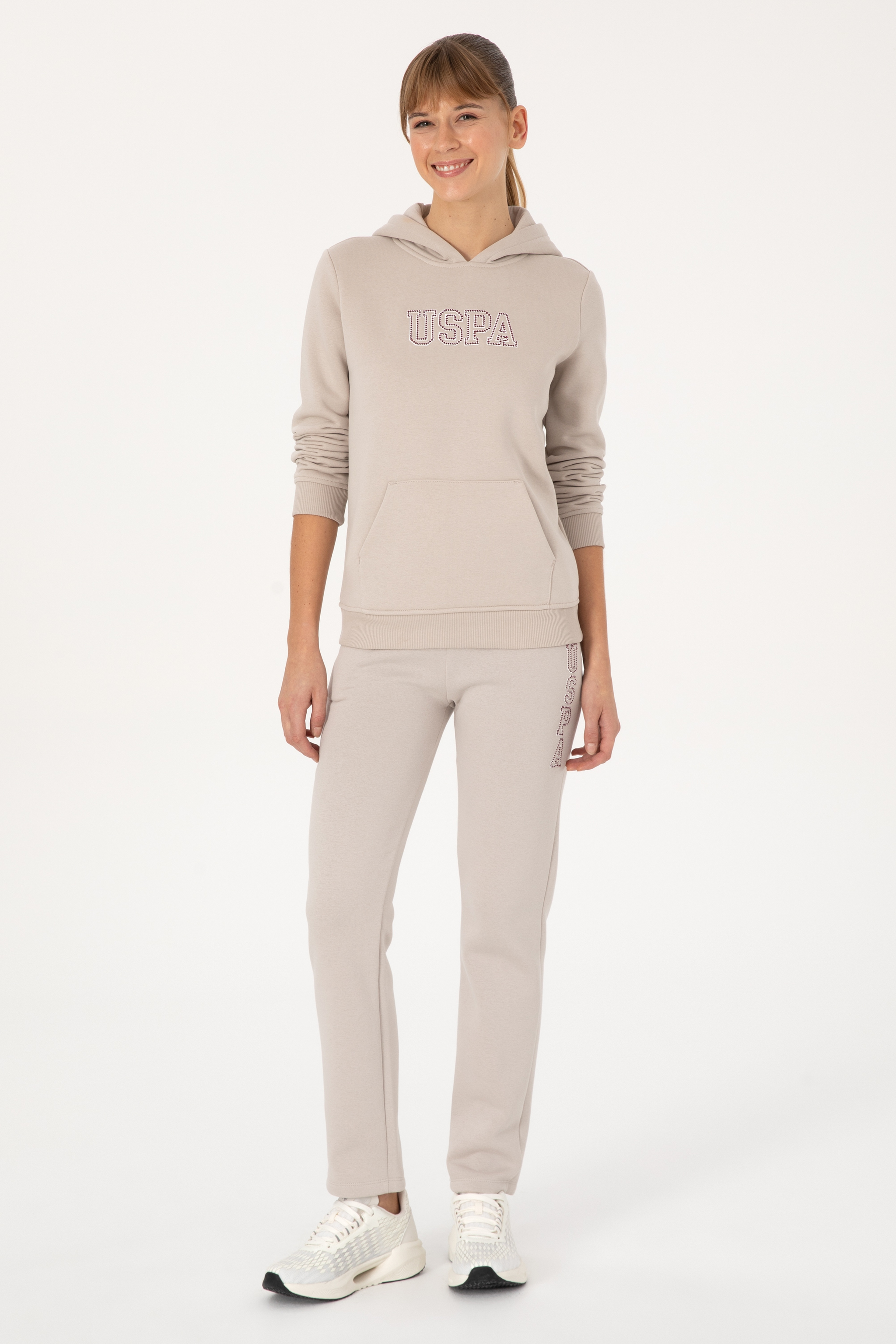 Kadın Taş Şardonlu Kapüşonlu Basic Sweatshirt - Image 4