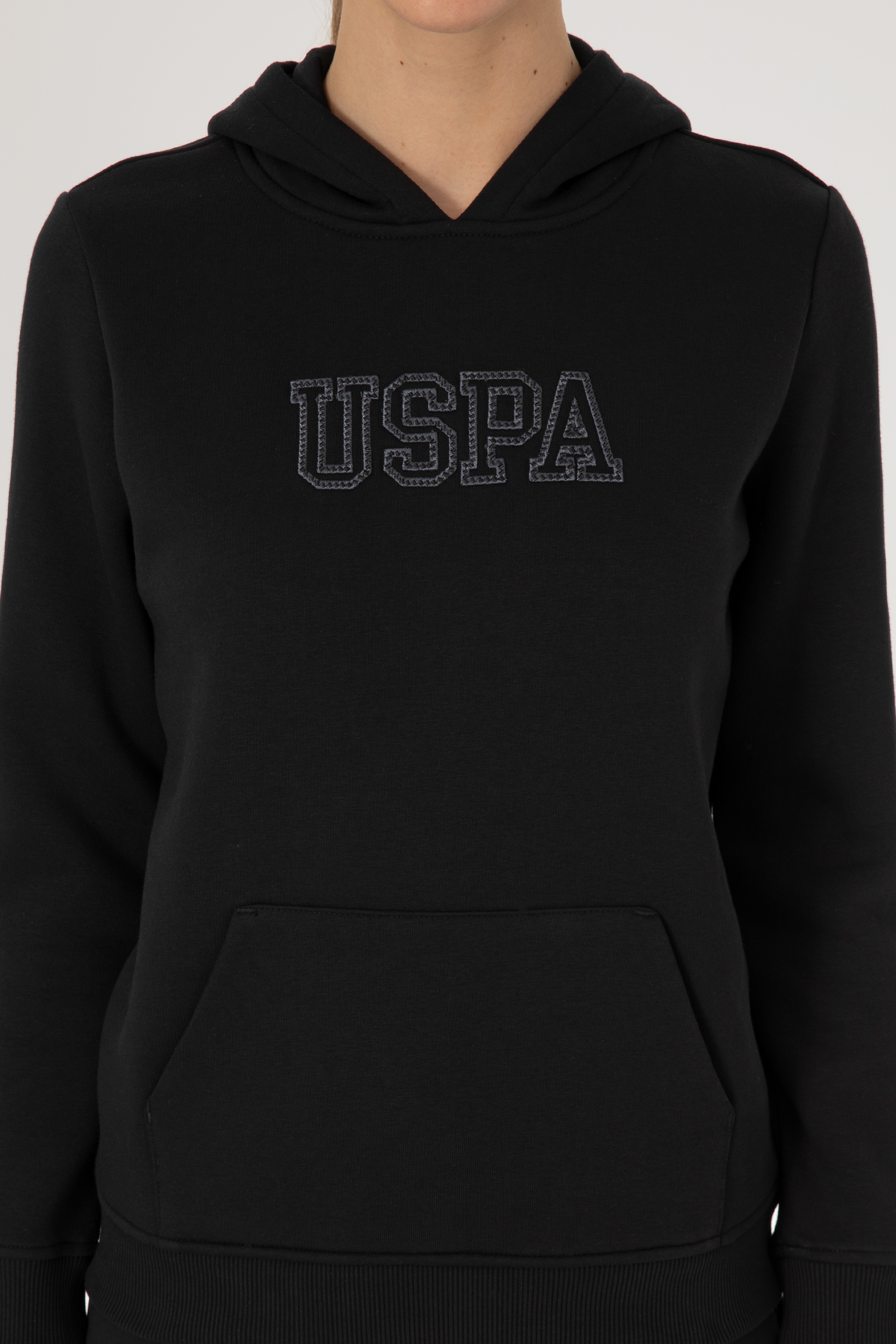 Kadın Siyah Şardonlu Kapüşonlu Basic Sweatshirt - Image 6