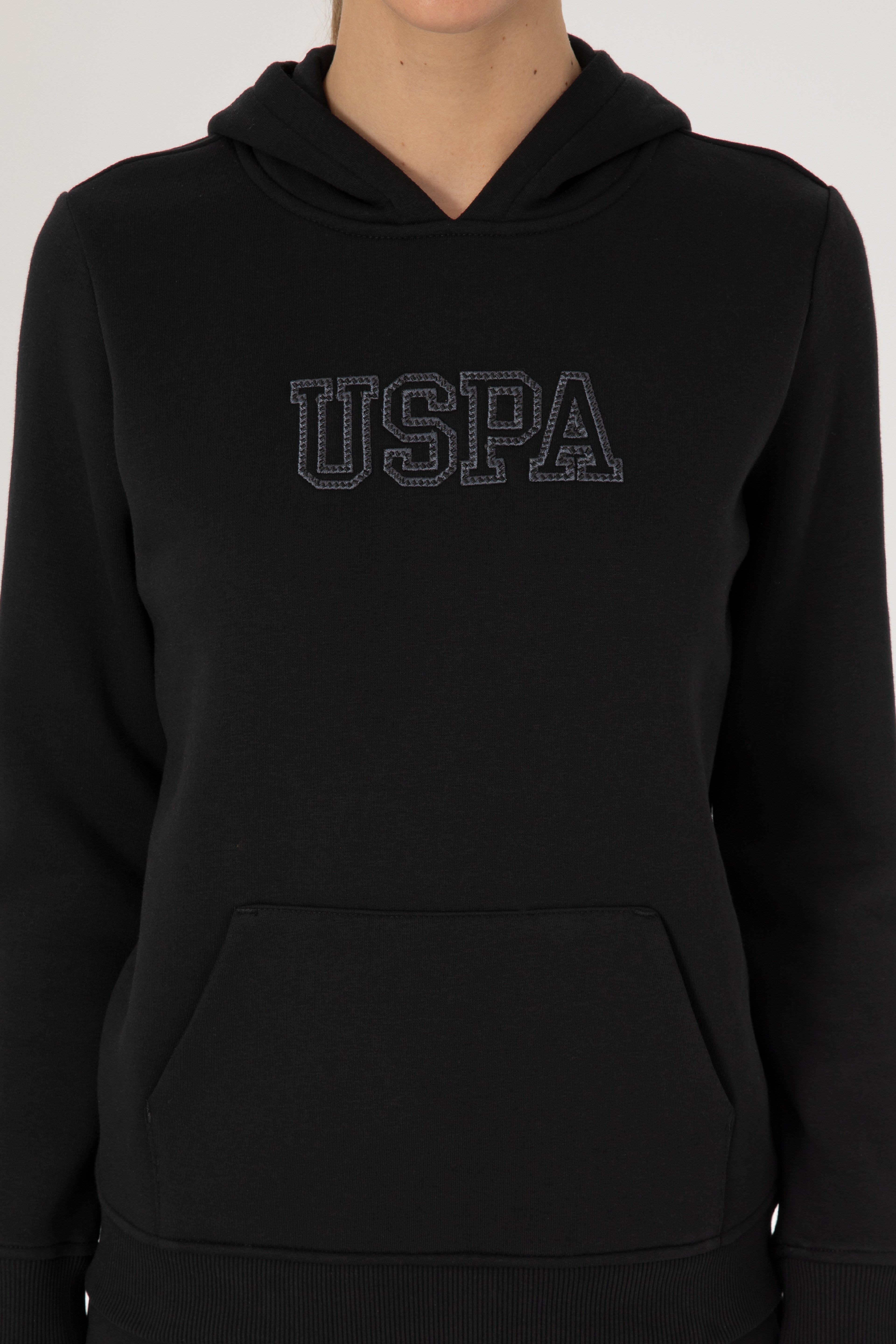 Kadın Siyah Şardonlu Kapüşonlu Basic Sweatshirt