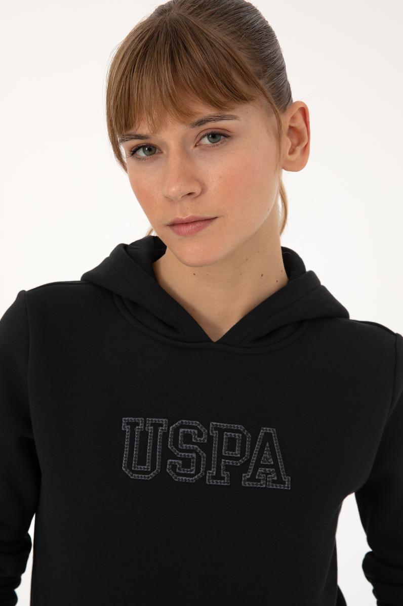 Kadın Siyah Şardonlu Kapüşonlu Basic Sweatshirt