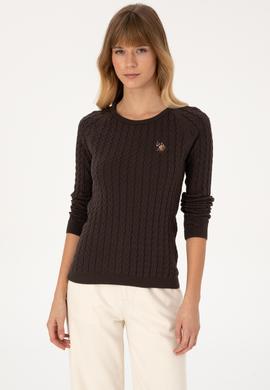 Kadın Koyu Kahverengi Bisiklet Yaka Basic Kazak - 50307728083