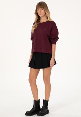 Kadın Bordo Bisiklet Yaka Sweatshirt - 50309454016