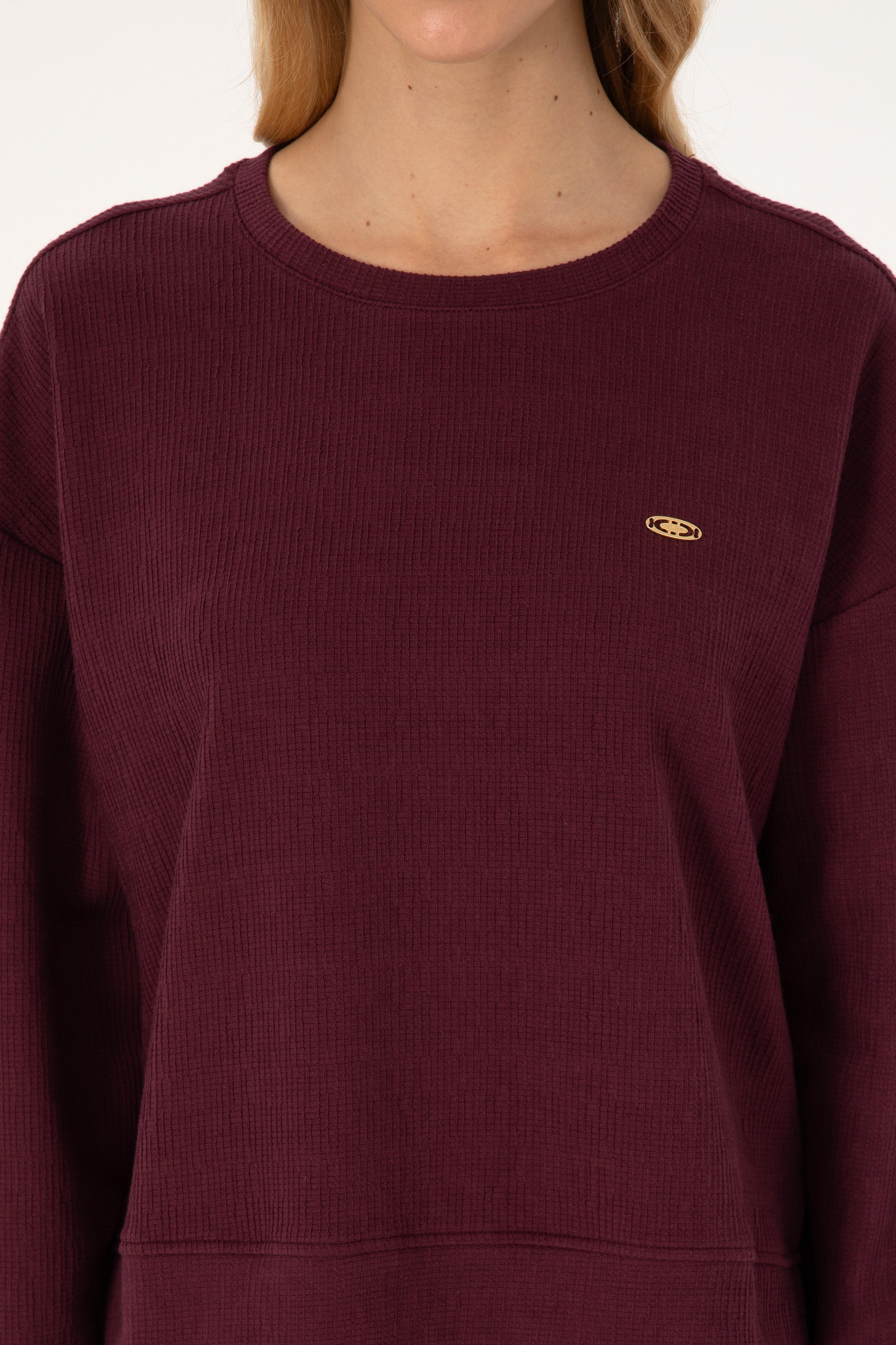 Kadın Bordo Bisiklet Yaka Sweatshirt - Image 6