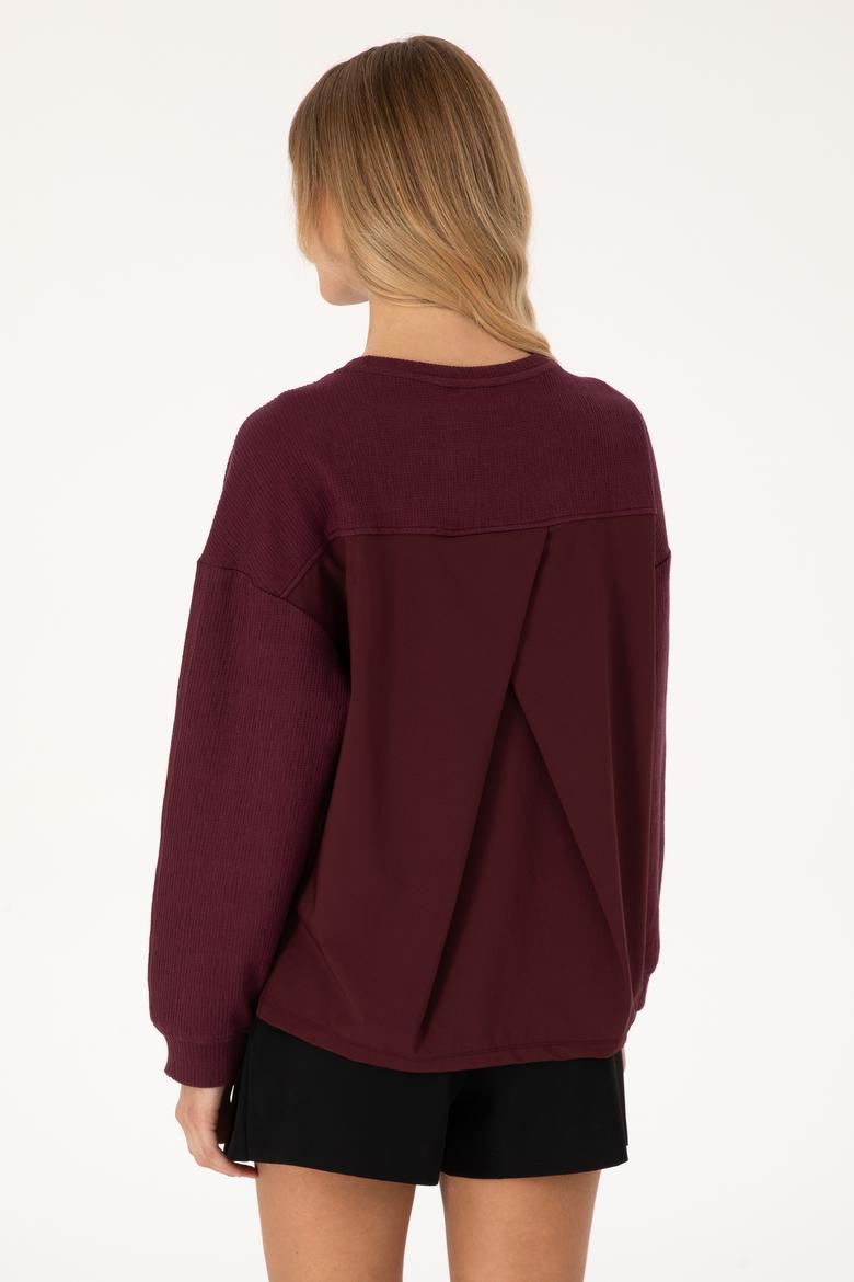 Kadın Bordo Bisiklet Yaka Sweatshirt - 50309454016