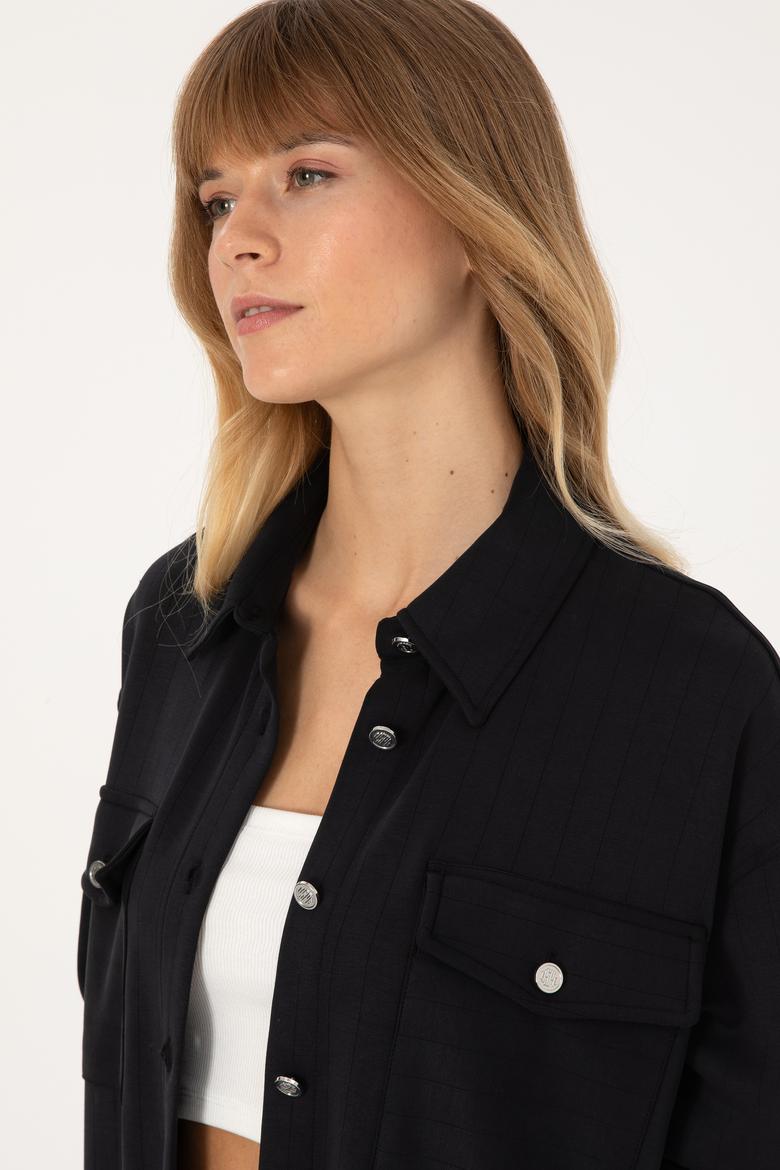 Kadın Siyah Örme Gömlek - 50309510033