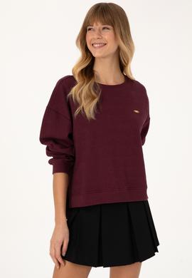 Kadın Bordo Bisiklet Yaka Sweatshirt - 50309454016