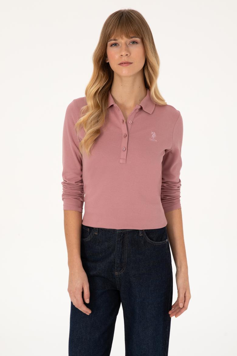 Kadın Gül Kurusu Basic Polo Yaka Sweatshirt