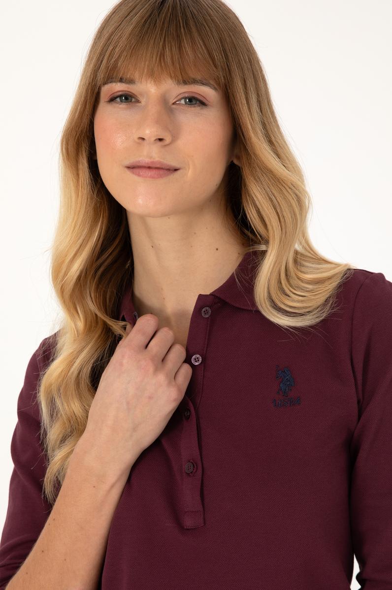 Kadın Bordo Basic Polo Yaka Sweatshirt