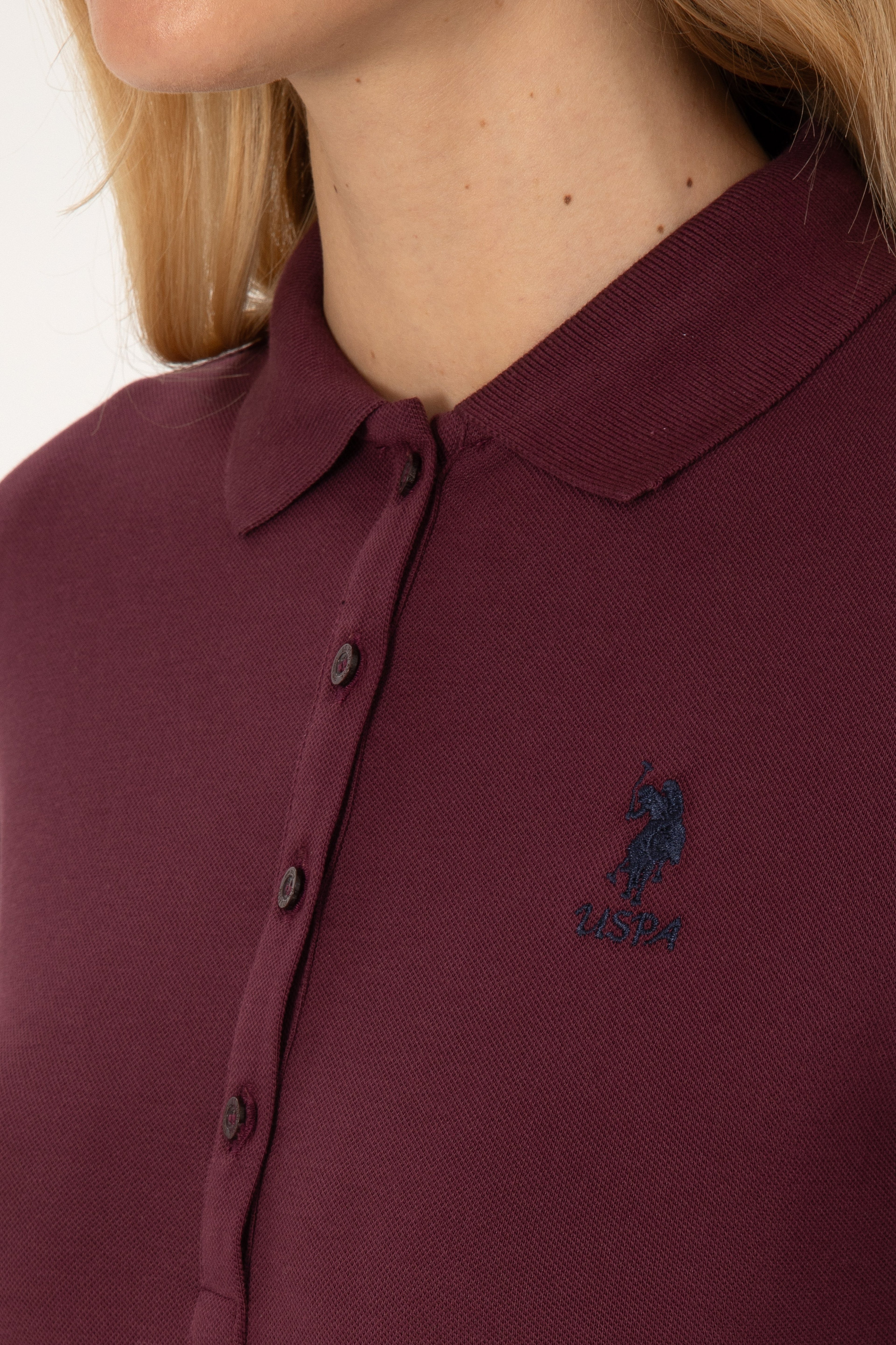 Kadın Bordo Basic Polo Yaka Sweatshirt