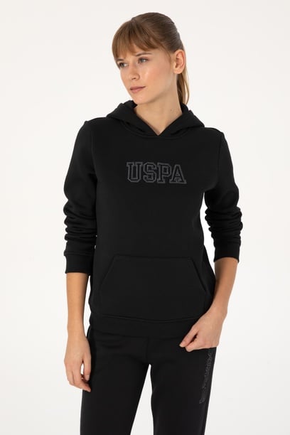 Kadın Siyah Şardonlu Kapüşonlu Basic Sweatshirt