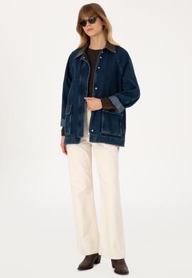 Kadın Koyu Mavi Jean Gömlek Ceket - 50309434020