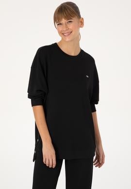Kadın Siyah Bisiklet Yaka Sweatshirt - 50314194004