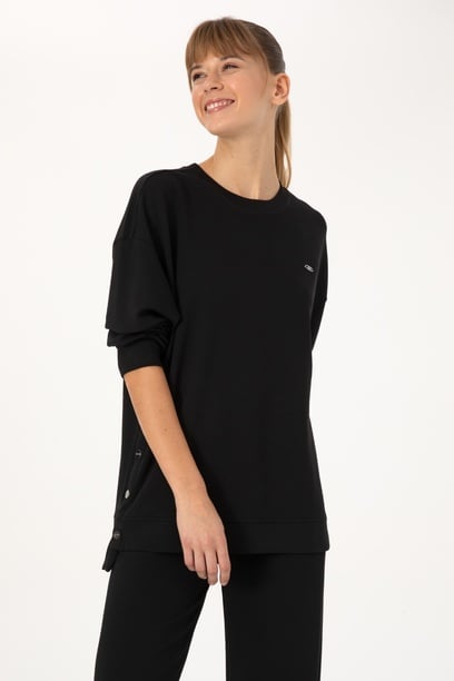 Kadın Siyah Bisiklet Yaka Sweatshirt