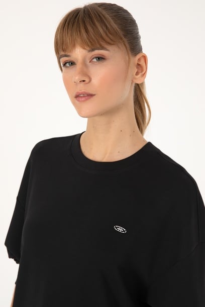 Kadın Siyah Bisiklet Yaka Sweatshirt