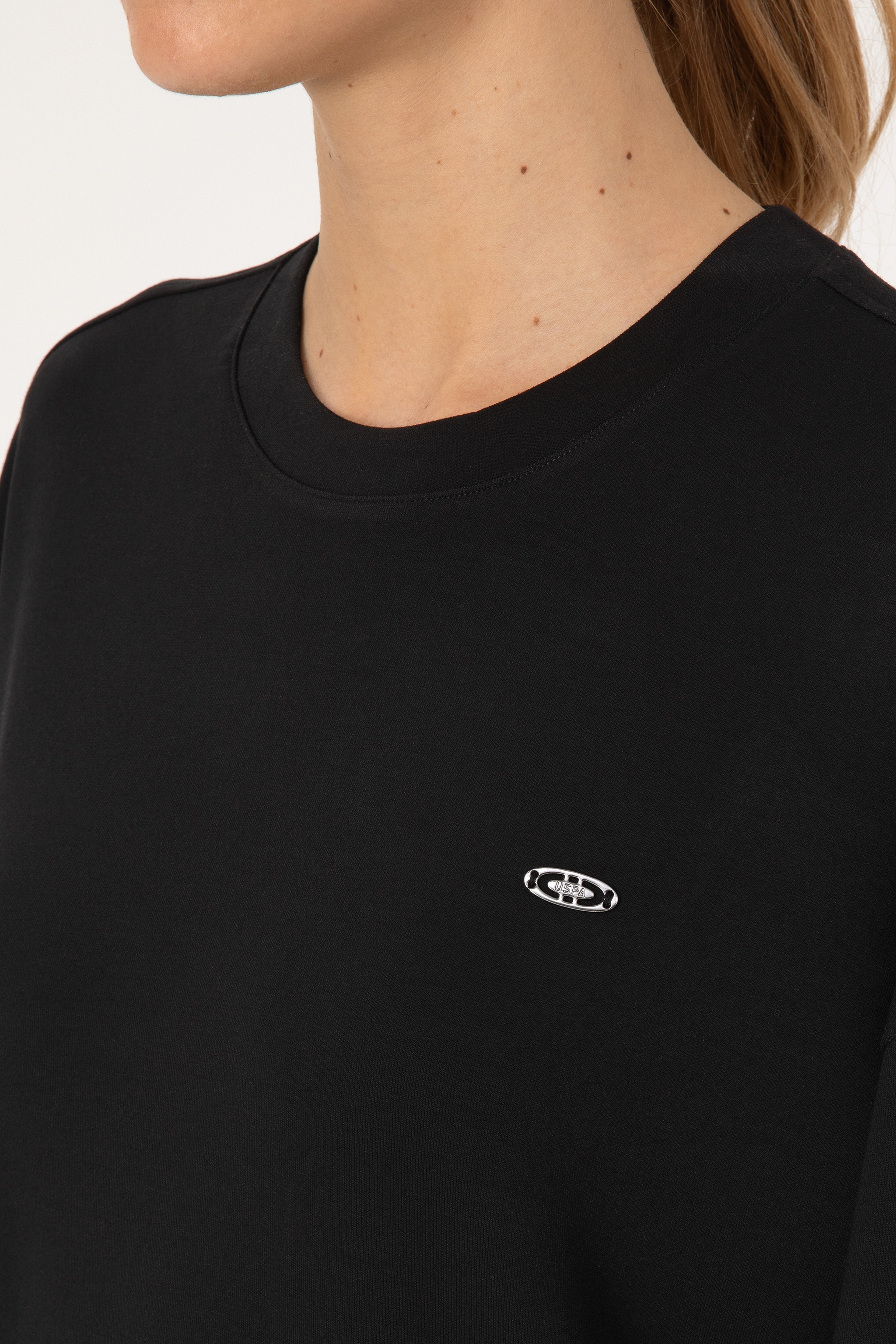 Kadın Siyah Bisiklet Yaka Sweatshirt - Image 7