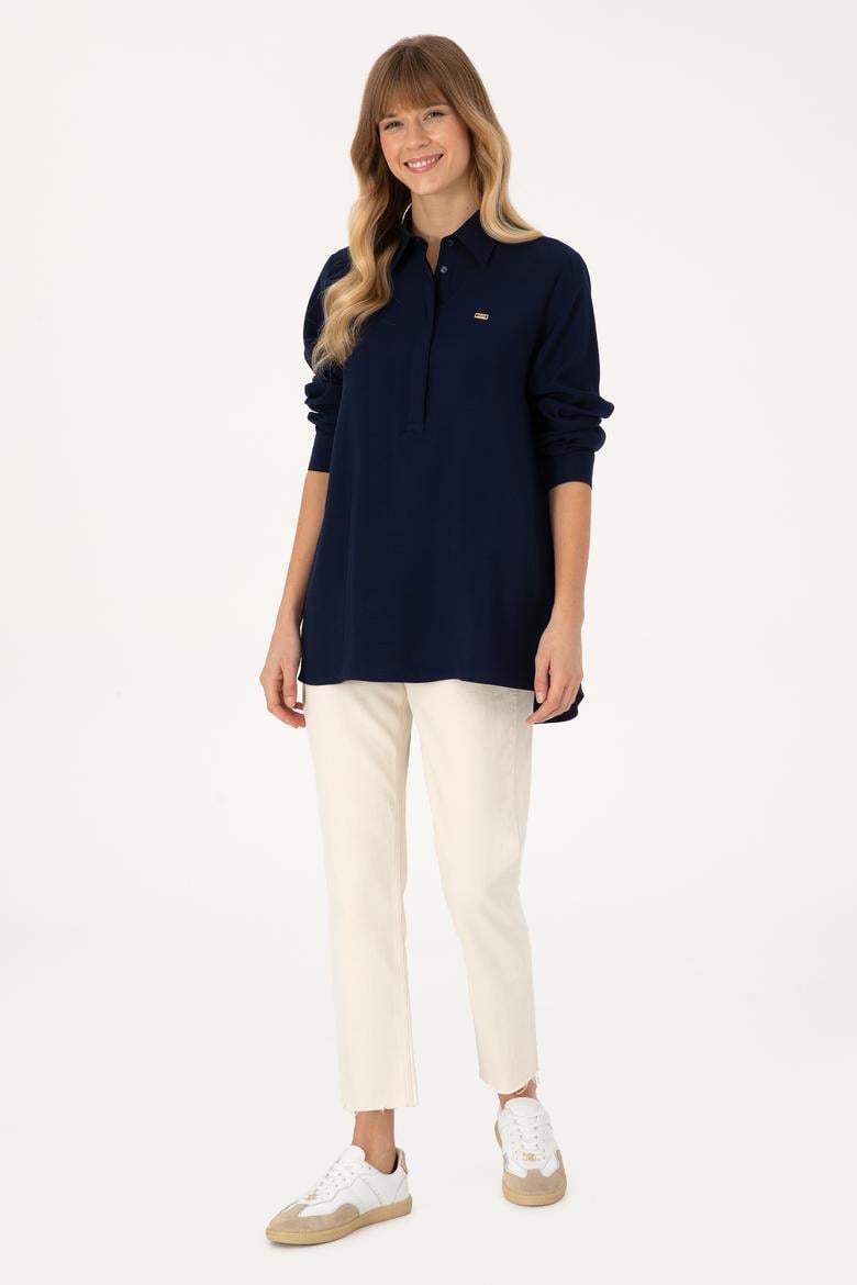 Kadın Lacivert Uzun Kollu Gömlek - 50316411028