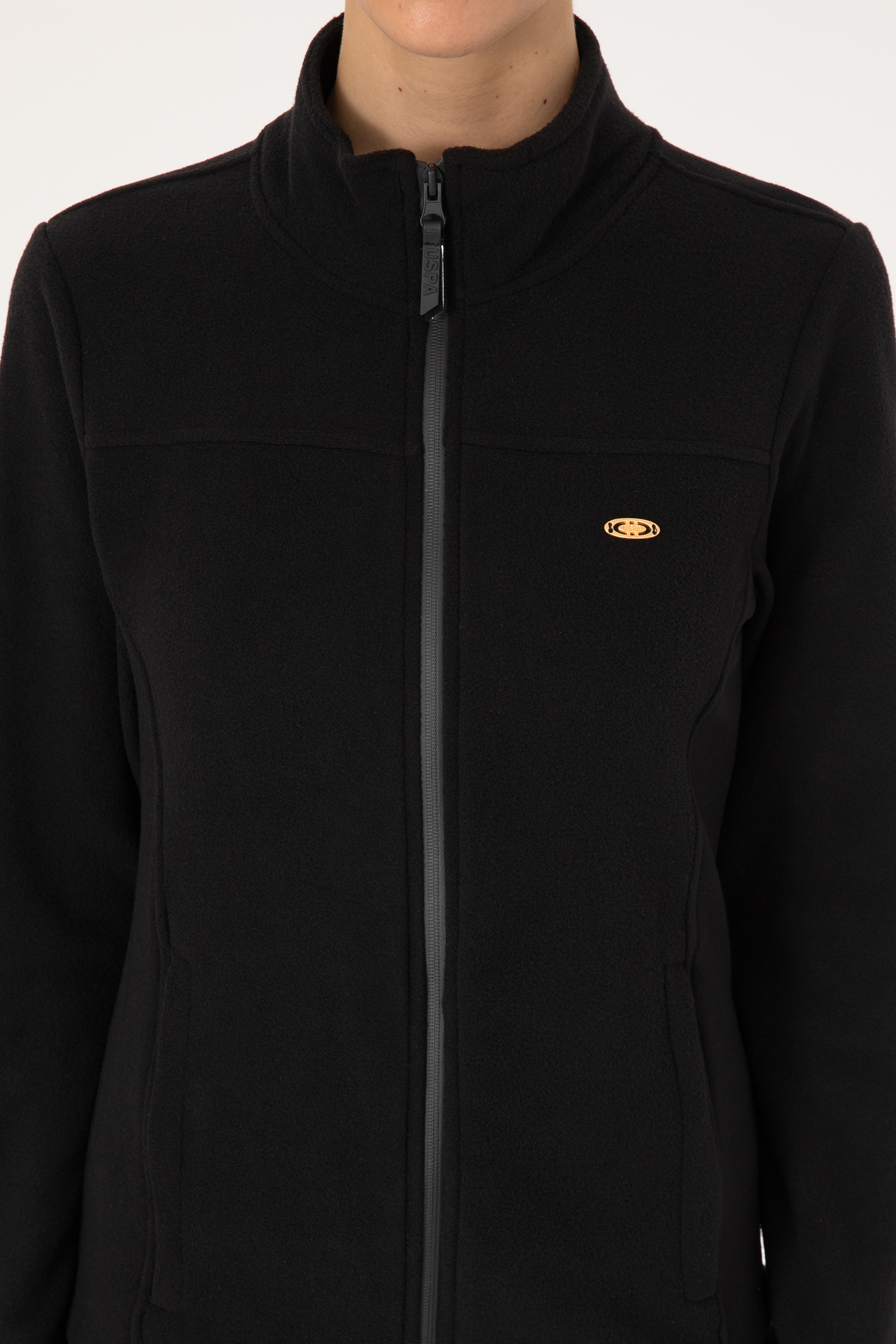 Kadın Siyah Fermuarlı Dik Yaka Polar Sweatshirt