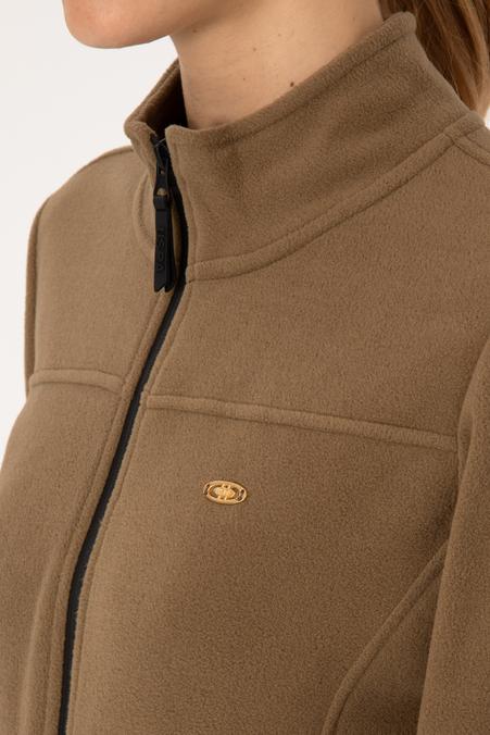 Kadın Haki Fermuarlı Dik Yaka Polar Sweatshirt