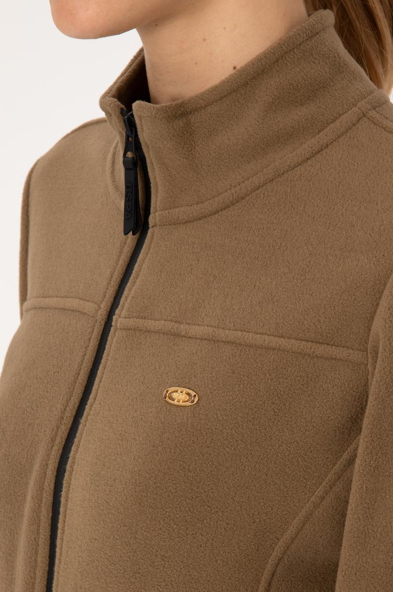 Kadın Haki Fermuarlı Dik Yaka Polar Sweatshirt