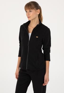 Kadın Siyah Fermuarlı Dik Yaka Polar Sweatshirt - 50316729007
