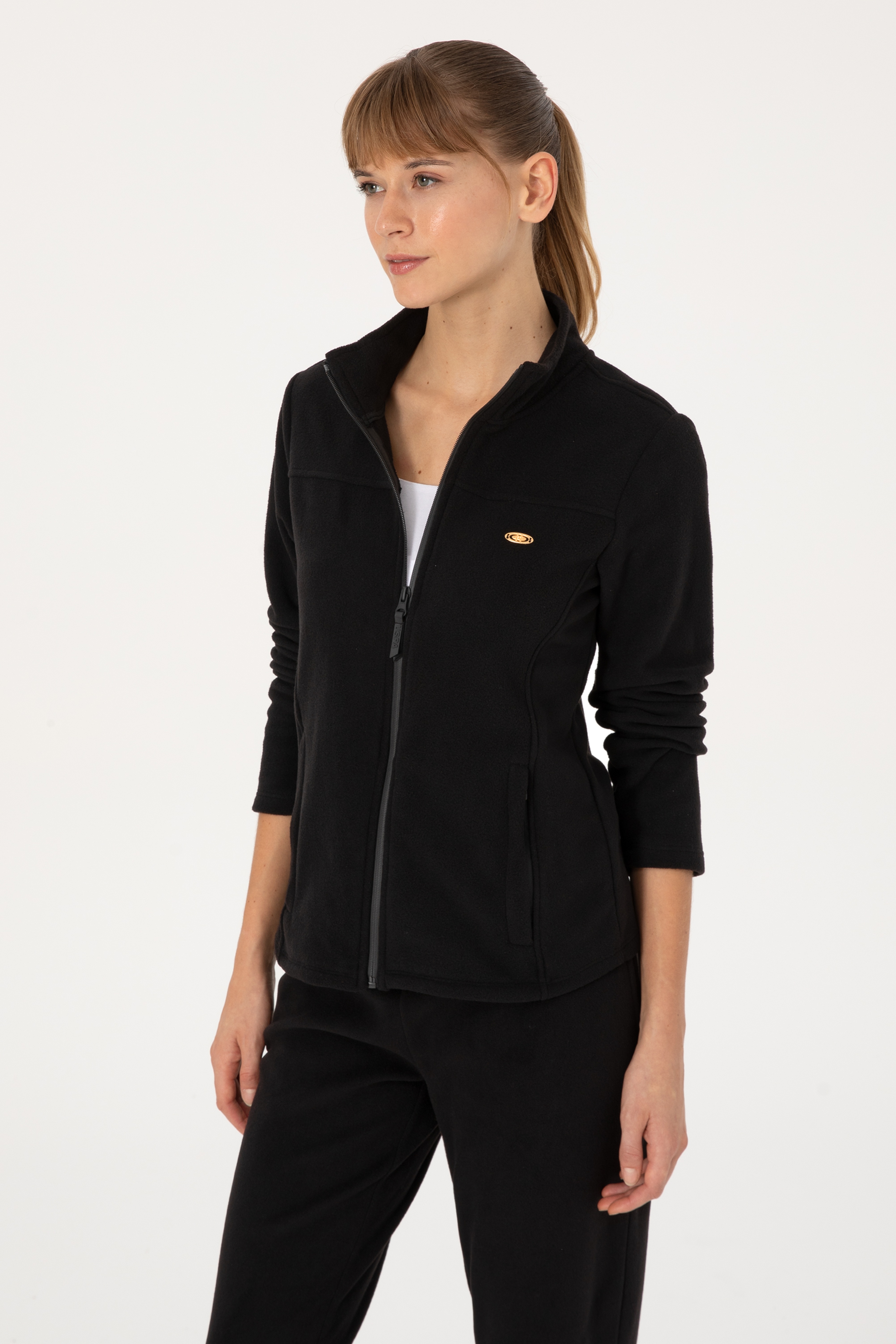 Kadın Siyah Fermuarlı Dik Yaka Polar Sweatshirt - Image 3