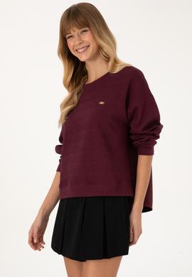 Kadın Bordo Bisiklet Yaka Sweatshirt - 50309454016