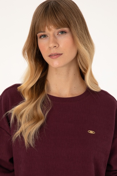 Kadın Bordo Bisiklet Yaka Sweatshirt