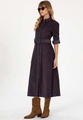 Kadın Mürdüm Dokuma Elbise - 50308622007