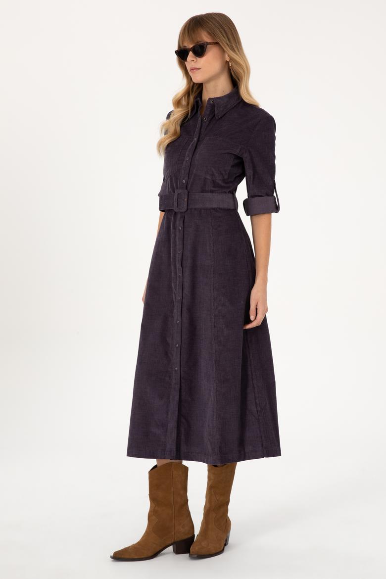 Kadın Mürdüm Dokuma Elbise - 50308622007