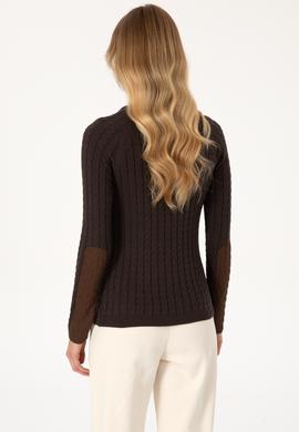 Kadın Koyu Kahverengi Bisiklet Yaka Basic Kazak - 50307728083