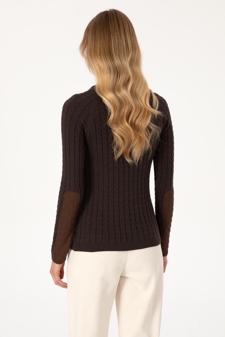 Kadın Koyu Kahverengi Bisiklet Yaka Basic Kazak - 50307728083