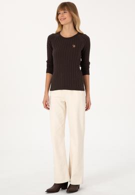 Kadın Koyu Kahverengi Bisiklet Yaka Basic Kazak - 50307728083